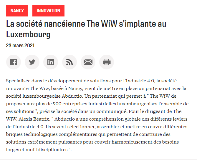 The WiW s'implante au Luxembourg - Le Journal des Entreprises - 210323 Est-Rpublicain—28-avril-2018