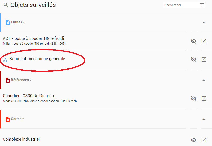 Les objets surveillés accès aide en ligne